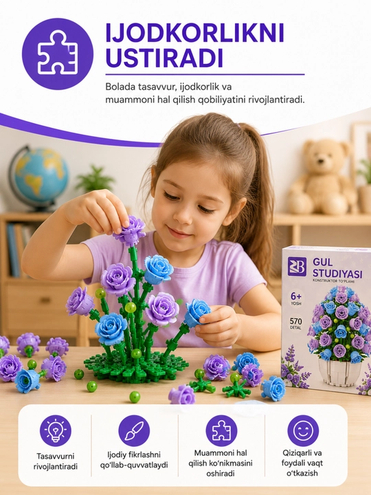 570 ta detaldan iborat ranglar konstruktori - ijodkorlik uchun qiziqarli to‘plamdir