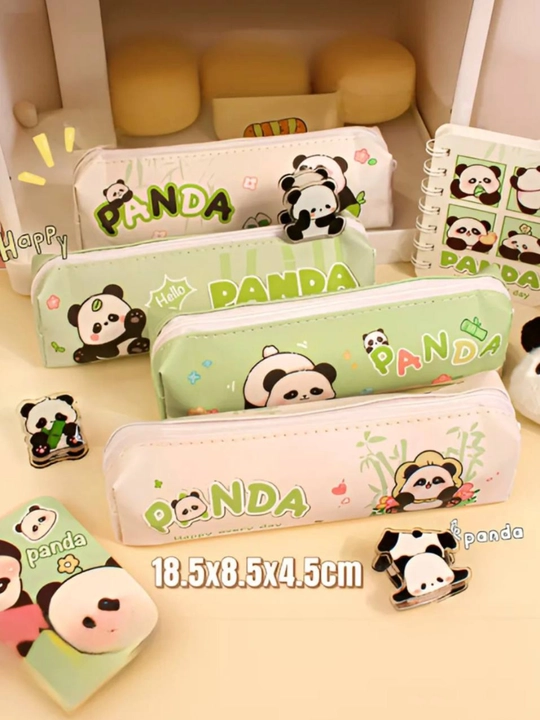 Maktab penali o‘g‘il va qiz bolalar uchun, panda rasmli kanselyariya qutisi, sig‘imli