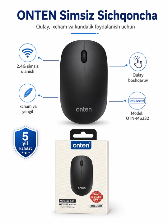 Беспроводная мышь ONTEN OTN-MS332, 2,4 ГГц, USB, для ноутбука и компьютера - 