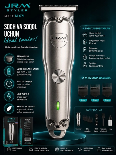 Trimmer M-071, soch va soqol olish mashinasi, soqol olish mashinalari mo`ylov uchun ustara