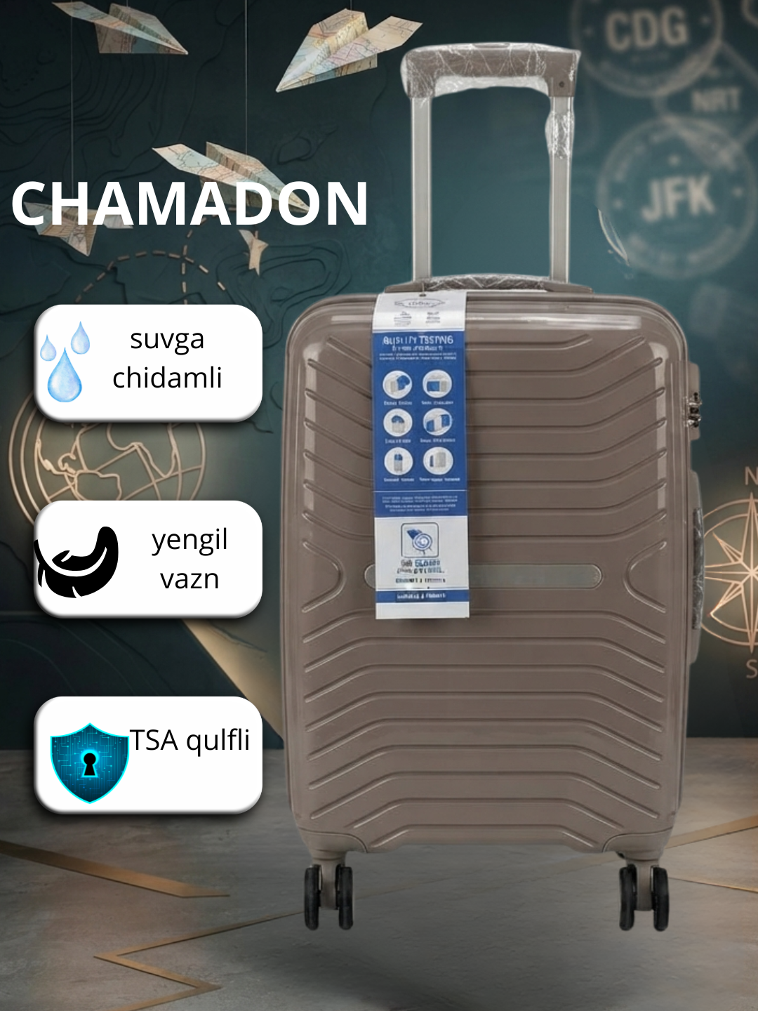 Qulfli yo‘l chamadoni, chamadonlar 360° ga aylanadigan qulflanadigan yo‘l sumkasi chamadon