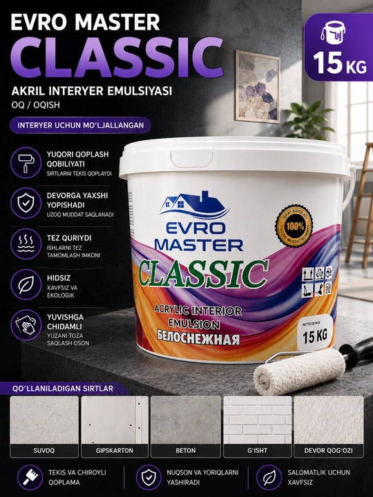 EVRO MASTER Classic Emulsiyasi 10 kg Oqartirilgan Ichki