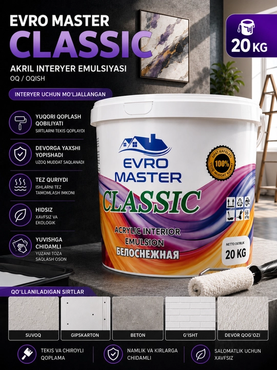 EVRO MASTER Classic Emulsiyasi 10 kg Oqartirilgan Ichki