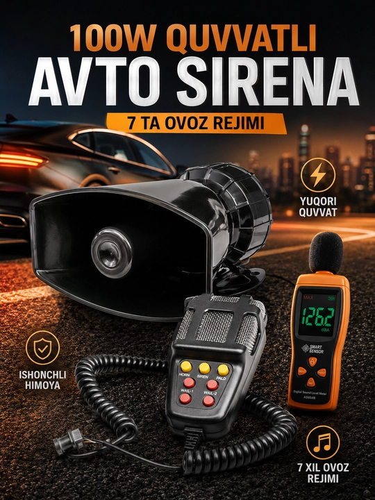 100W 7 Ovozli Avtomobil Sirenasi 12V – Kuchli Signal To'plami - 