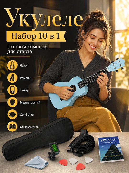 Konsert ukulelesi, 58 sm, musiqa asboblari to‘plami, mini gitara
