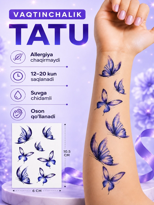 Временное тату – Водостойкие временные татуировки, безопасные переводные тату 12–20 дней - 