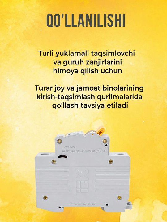 IEK VA47-29 KARAT 1P 6-63A avtomatik o‘chirgichi 4,5 kA, tavsifi C