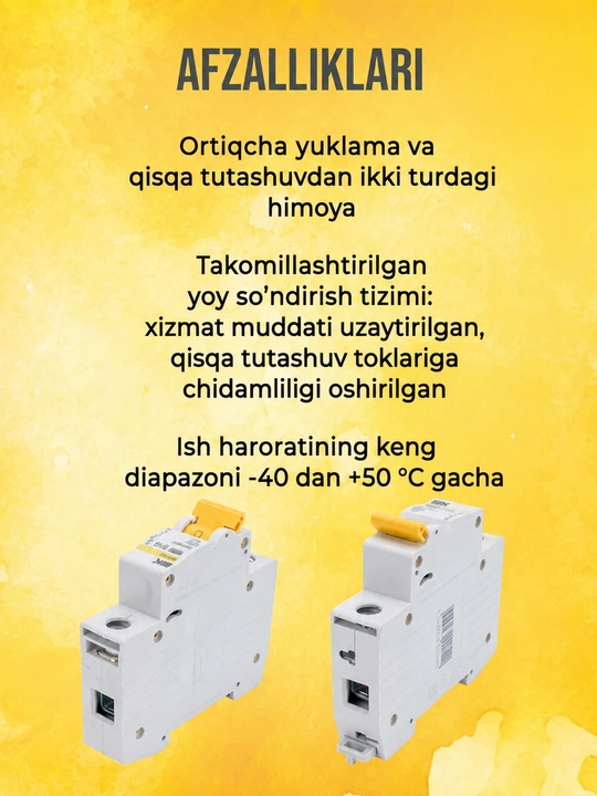IEK VA47-29 KARAT 1P 6-63A avtomatik o‘chirgichi 4,5 kA, tavsifi C