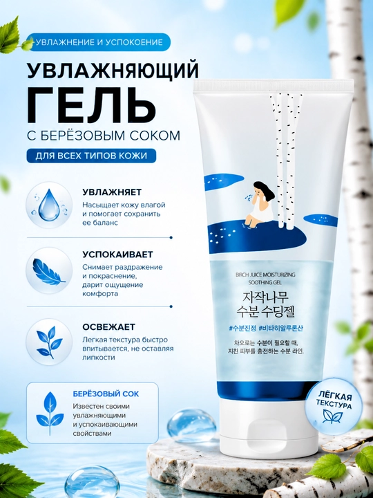 Round Lab Birch Juice Moisturizing Soothing Gel—увлажняющий гель с берёзовым соком, 150 мл - 