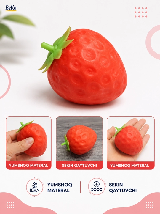 Squishy antistress o'yinchoq, qulupnay, pishloq va sariyog' shakli