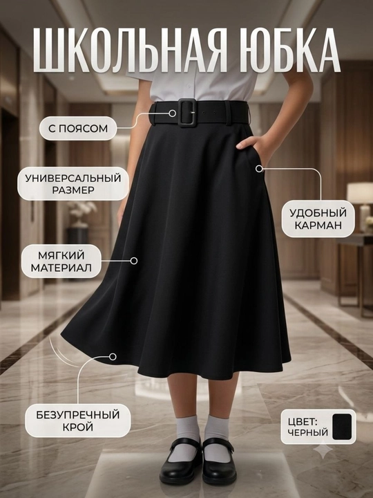 Школьная форма для девочек трикотаж, клеш, ремнем и карманам  юбка для девочек 5-11 классов