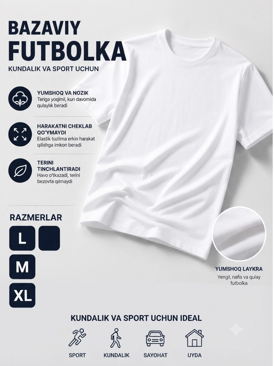 Erkaklar futbolkasi, kiyim, bazaviy, kalta yeng - 