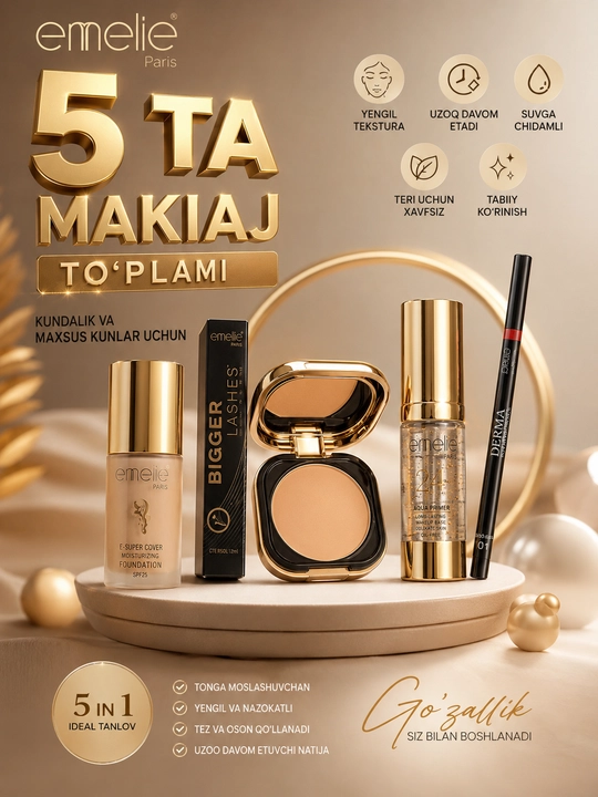 Sovg'a uchun 5 talik makiaj nabori, pardoz uchun to'plam, kosmetika to'plam