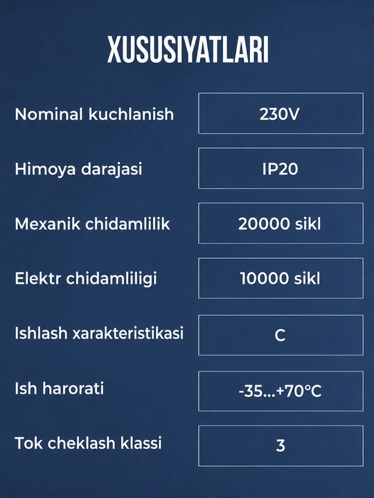 NXB-63 4P 6-63A 6 kA avtomatik o‘chirgichi, tavsifi C