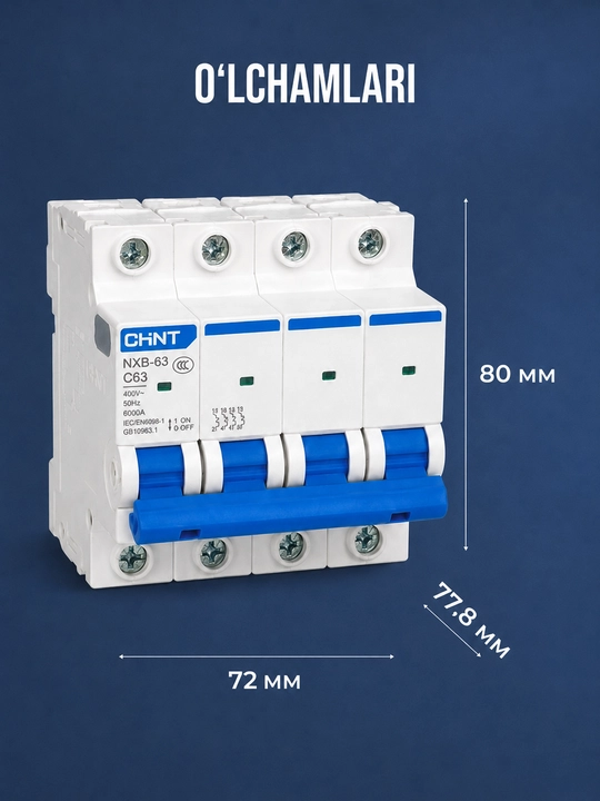 NXB-63 4P 6-63A 6 kA avtomatik o‘chirgichi, tavsifi C