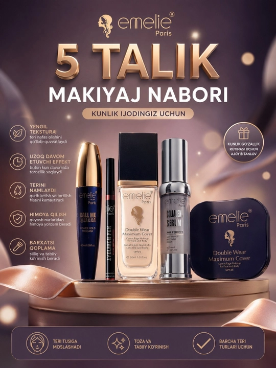 Sovg'a uchun 5 talik makiaj nabori, pardoz uchun to'plam, kosmetika to'plam