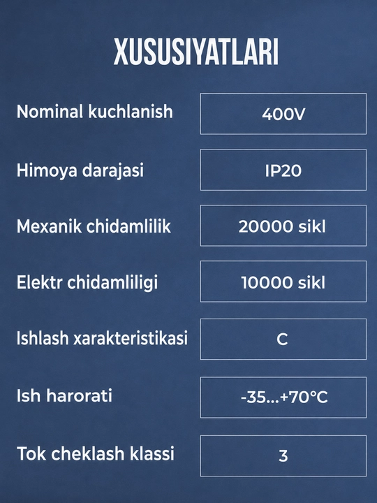 Аvtomatik o‘chirgichi CHINT NXB-63 3P 6-63A 6 kA, tavsifi C