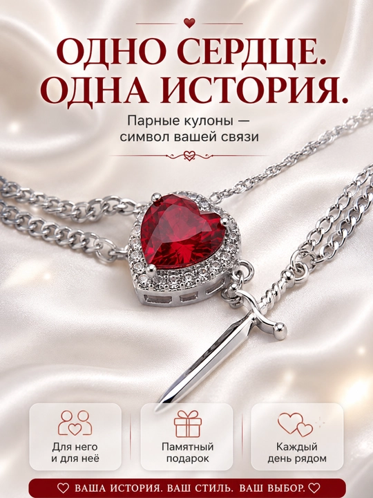 Парные кулоны «Сердце и меч» для влюблённых, символ любви