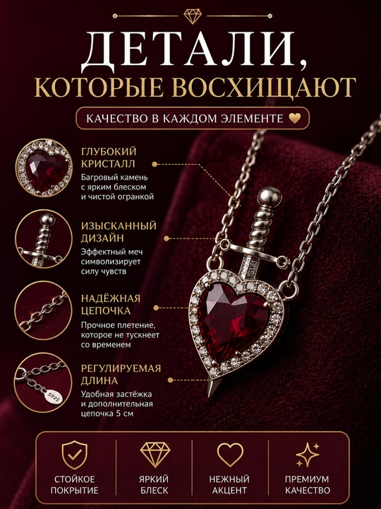 Парные кулоны «Сердце и меч» для влюблённых, символ любви