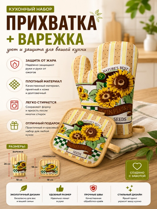 Набор для кухни: рукавица + прихватка - 