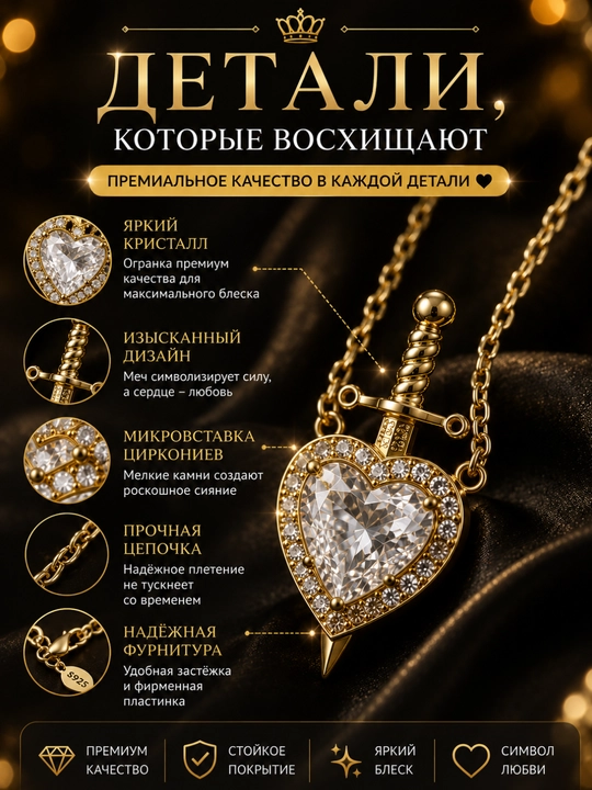 Парные кулоны «Сердце и меч» для влюблённых, символ любви