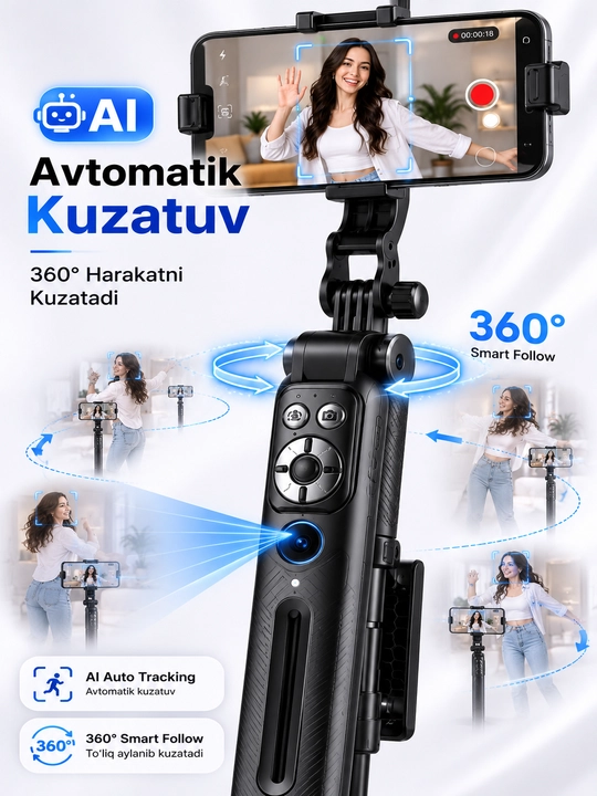 C12 AI Tracking Tripod 1.8M – Штатив для телефона с AI-слежением и пультом