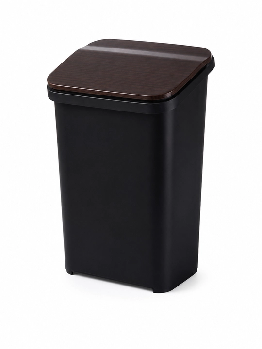 Axlat qutisi qopqoqli oyoqchali, yog‘ochsimon qopqoqli plastik chelak, qora - 