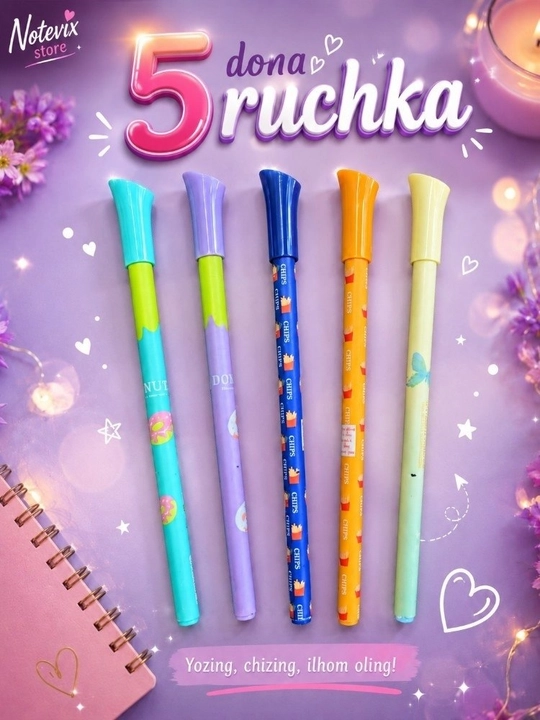 Dekorativ gel ruchkalar (qora), dizayni: lola, panda va boshqalar - 