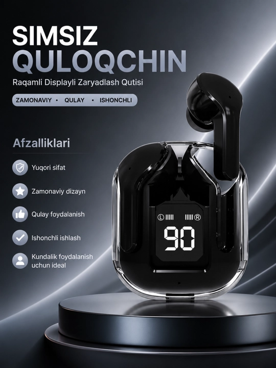 LED displey va Type-C quvvatlash qutisi bilan jihozlangan simsiz TWS AIBT Bluetooth 5.3 quloqchinlari - 