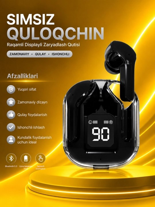 AIBT TWS Bluetooth 5.3 Simsiz Naushnik, LED Displeyli Type-C Zaryadlash Qutisi - 