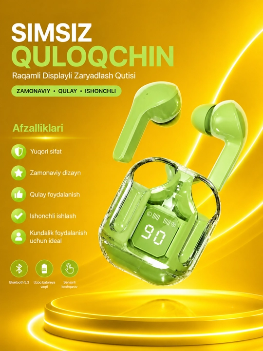 AIBT TWS Bluetooth 5.3 Simsiz Naushnik, LED Displeyli Type-C Zaryadlash Qutisi - 