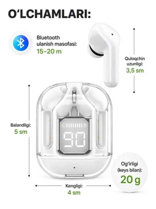 AIBT TWS Bluetooth 5.3 Simsiz Naushnik, LED Displeyli Type-C Zaryadlash Qutisi