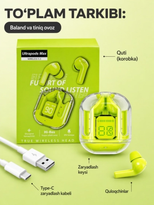 AIBT TWS Bluetooth 5.3 Simsiz Naushnik, LED Displeyli Type-C Zaryadlash Qutisi