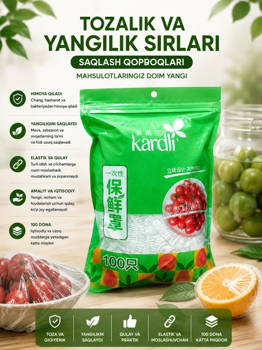 Kardli одноразовые эластичные крышки для хранения продуктов, 100 шт