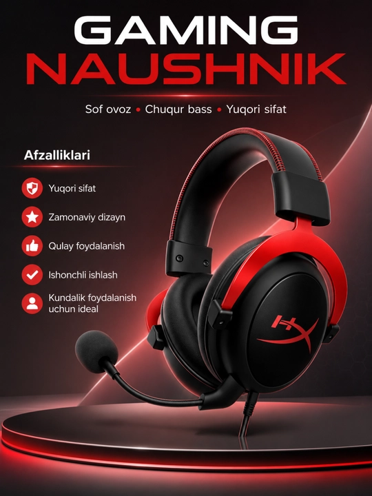 HyperX Cloud II PS5 kompyuter uchun stereo mikrofonli o‘yin garniturasi Xbox noutbuki - 