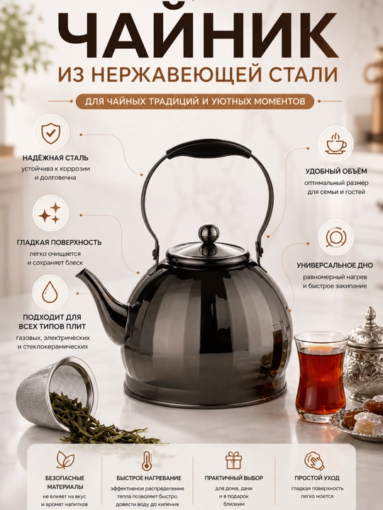 Gazli elektr induksion plitalar uchun  zanglamaydigan po‘latdan tayyorlangan choynak - 