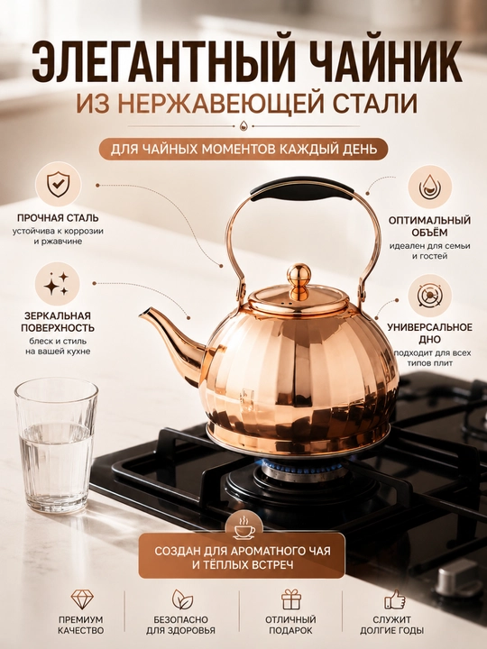 Gazli elektr induksion plitalar uchun  zanglamaydigan po‘latdan tayyorlangan choynak - 