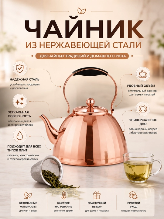 Gazli elektr induksion plitalar uchun  zanglamaydigan po‘latdan tayyorlangan choynak - 
