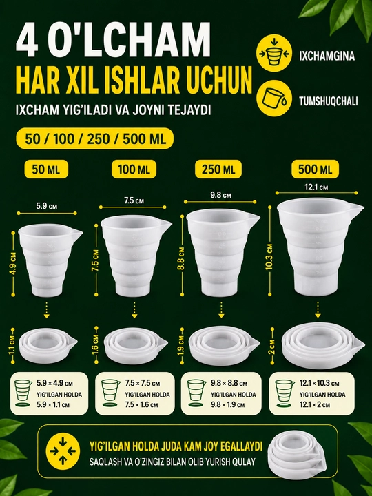 O‘lchov stakani, aralashmalar va bo‘yoqlar uchun yig‘ma idish
