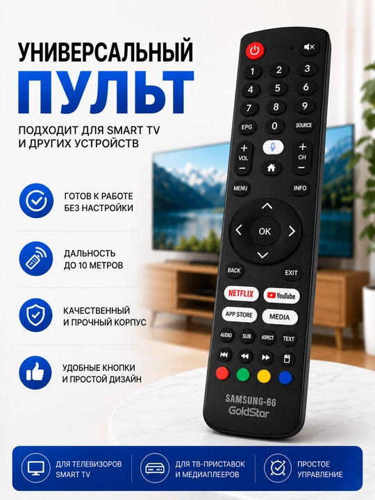 Samsung-66 GoldStar Smart TV uchun universal pult, ovozli tugmali - 