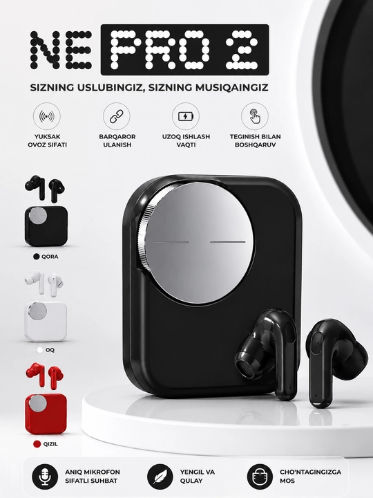 Беспроводные наушники NE PRO 2, Bluetooth, сенсорное управление, микрофон - 
