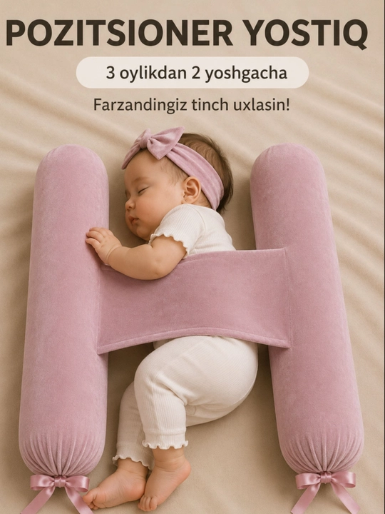 Chaqaloqlar va 6 oylikdan 2 yoshgacha bo‘lgan bolalar uchun uxlash uchun yostiq-pozitsioner, 2 dona