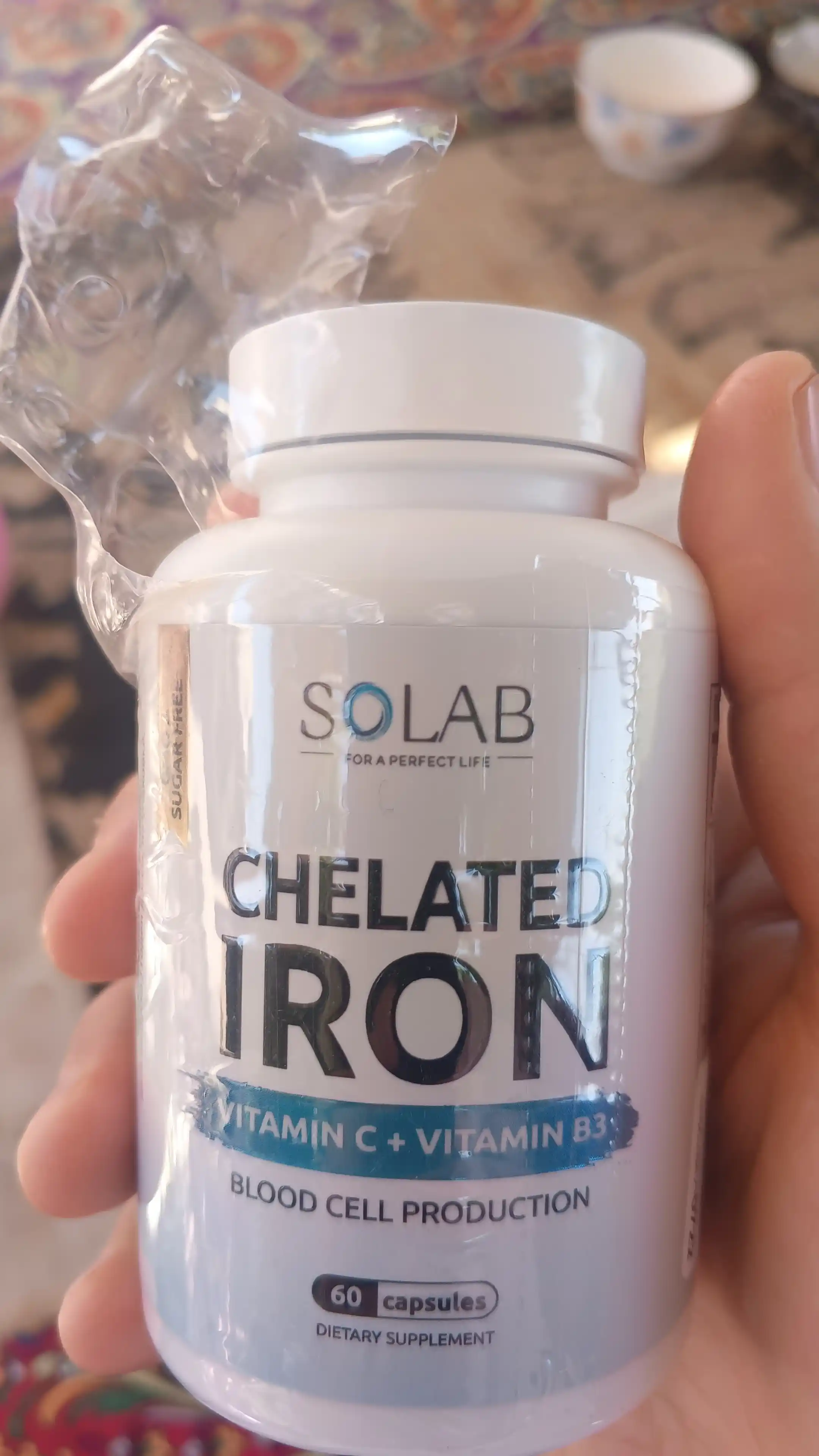 Temir xelat, SOLAB, C vitamini + B3 vitamini bilan, 60 kapsula