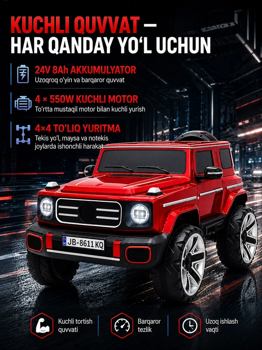 Детский электромобиль 24V 4×4, 4 мотора 550, LED, Bluetooth, управление через APP