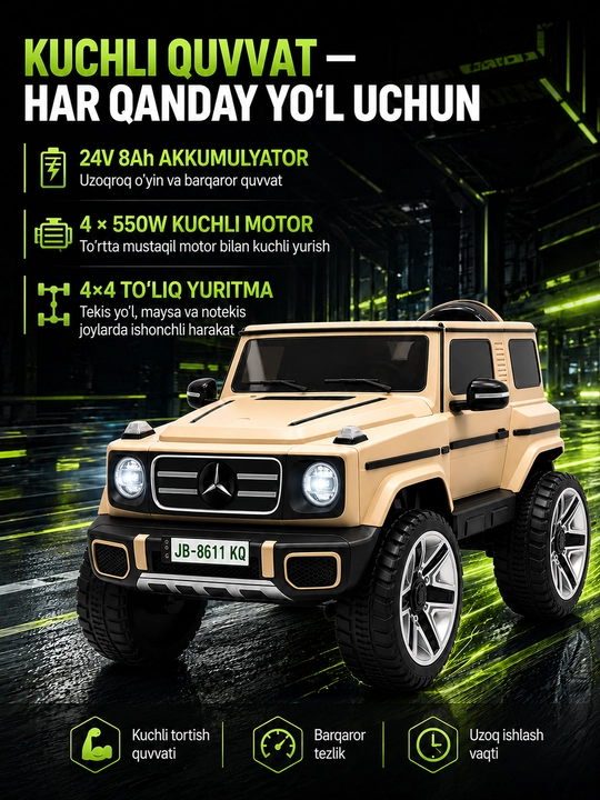 Детский электромобиль 24V 4×4, 4 мотора 550, LED, Bluetooth, управление через APP