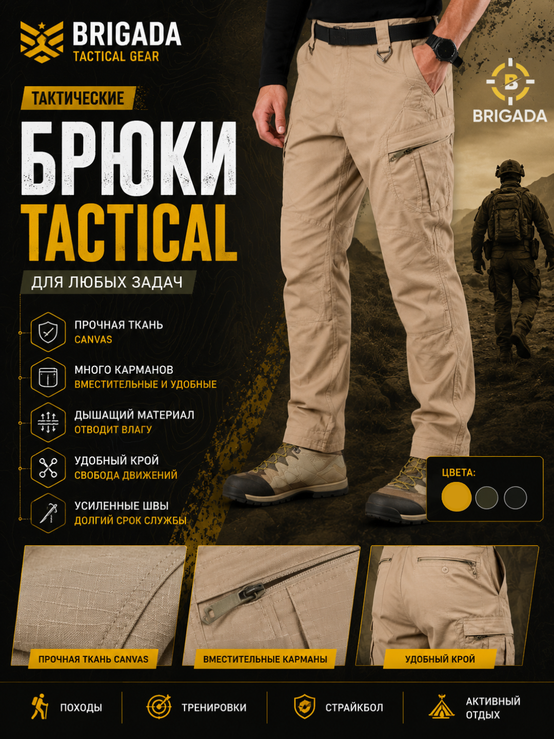Tactical Cargo cho‘ntakli Ripstop Canvas erkaklar taktik shimi