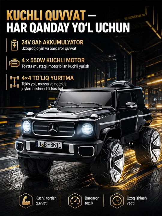 Детский электромобиль 24V 4×4, 4 мотора 550, LED, Bluetooth, управление через APP