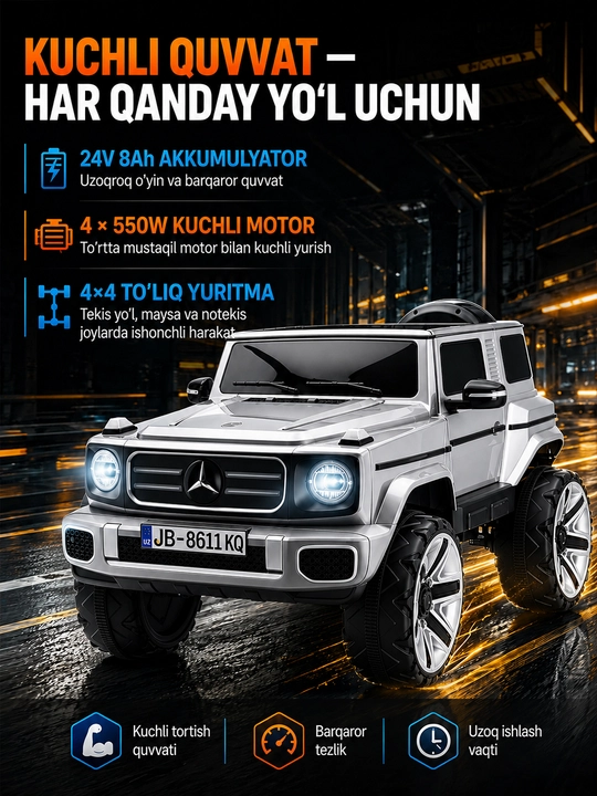 Детский электромобиль 24V 4×4, 4 мотора 550, LED, Bluetooth, управление через APP