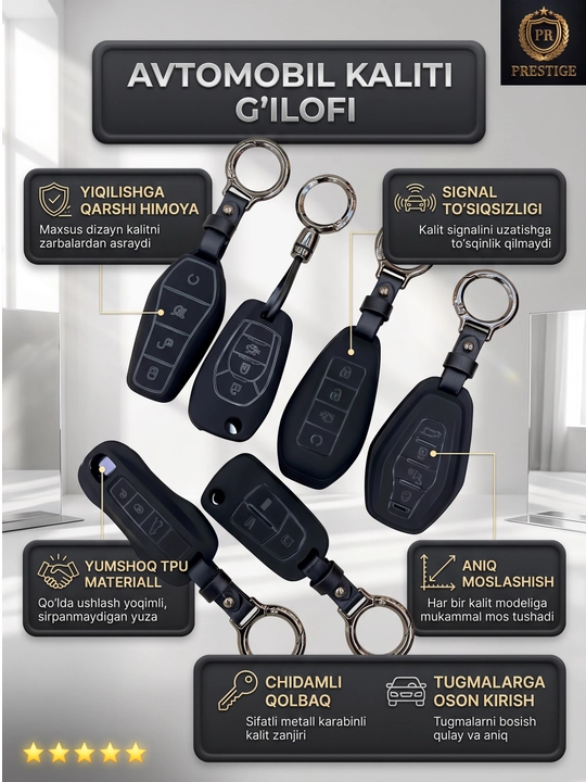 Avtomobil kaliti pulti uchun silikon chexol g'ilof, matoviy TPU himoya - 