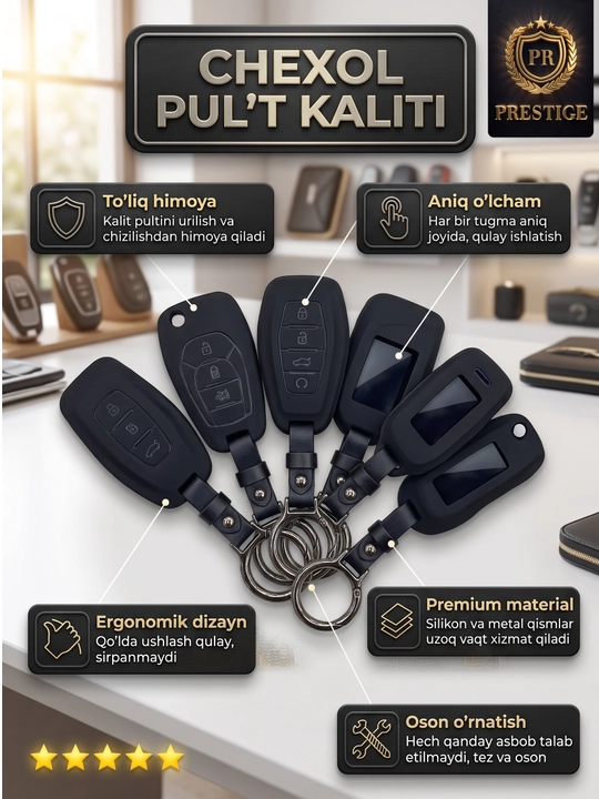 Avtomobil kaliti pulti uchun silikon chexol g'ilof, matoviy TPU himoya